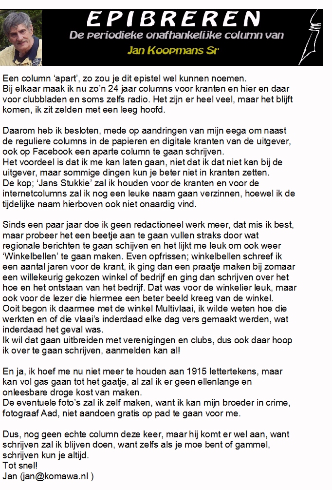 Jan’s Column- Epibreren aankondiging